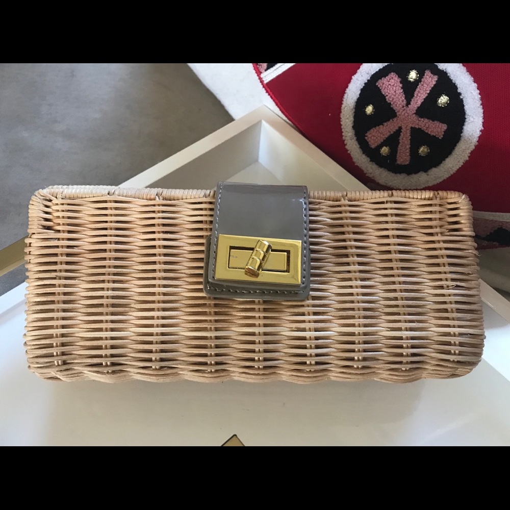 Jcrew wicker clutch gray
